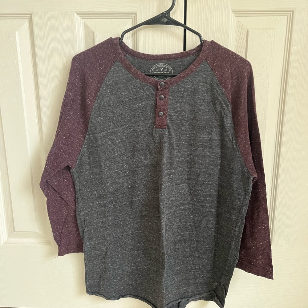 AmericanEagle Grey and Violet(?) Henley Shirt